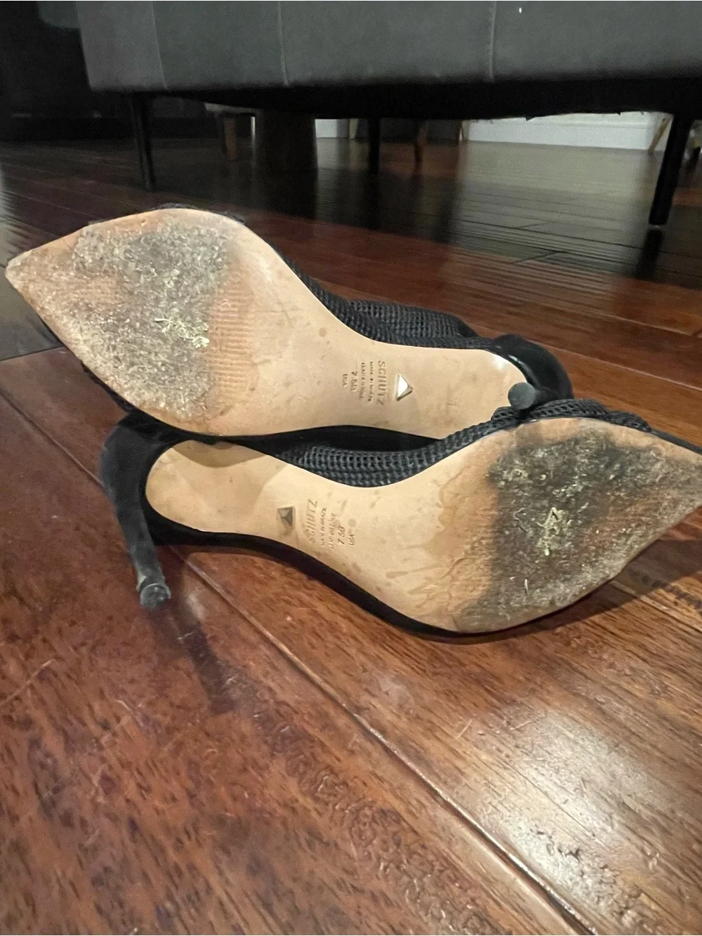SCHUTZ Black Mesh Knot Pointed Toe Booties